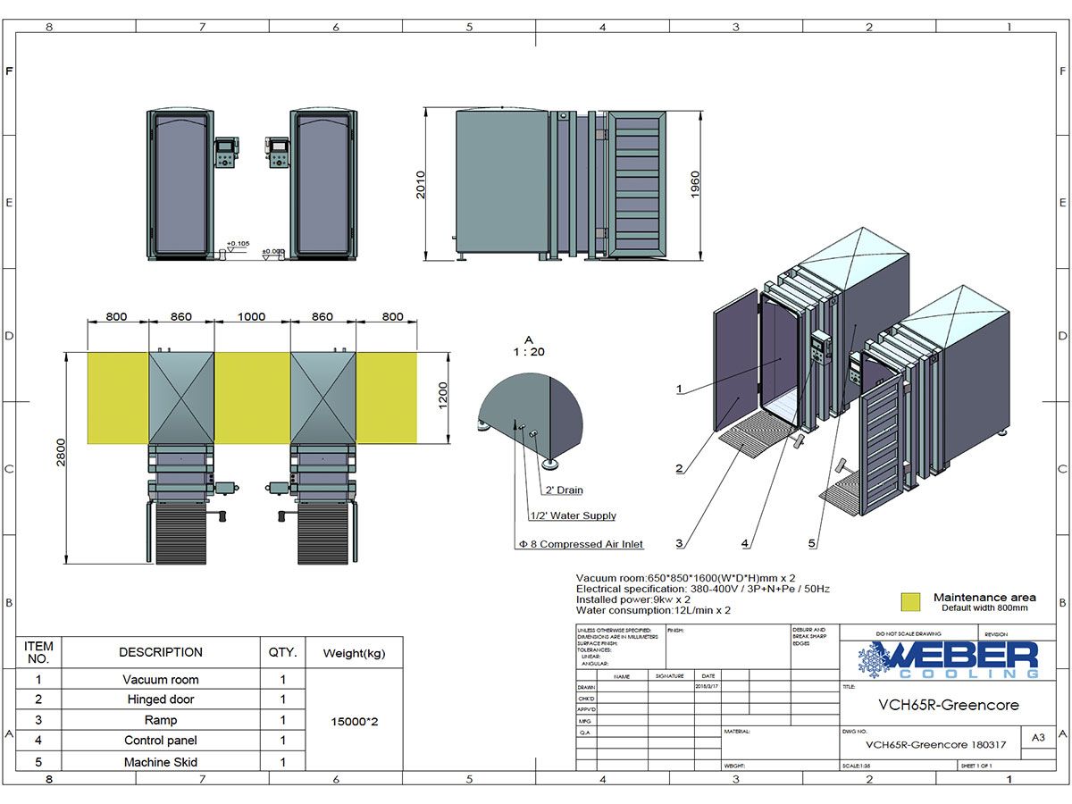 WeFood Multiroom Dibujo técnico del refrigerador de vacío